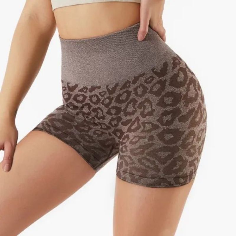 Pantalones cortos de entrenamiento con control de barriga de talle alto con estampado de leopardo al por mayor-C2009