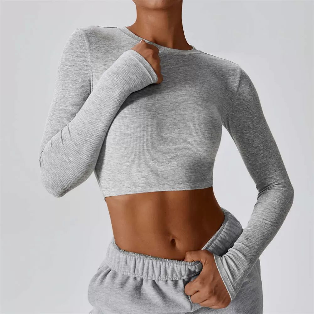 Seamless Crew Neck Ladies Long Sleeve Gym Top