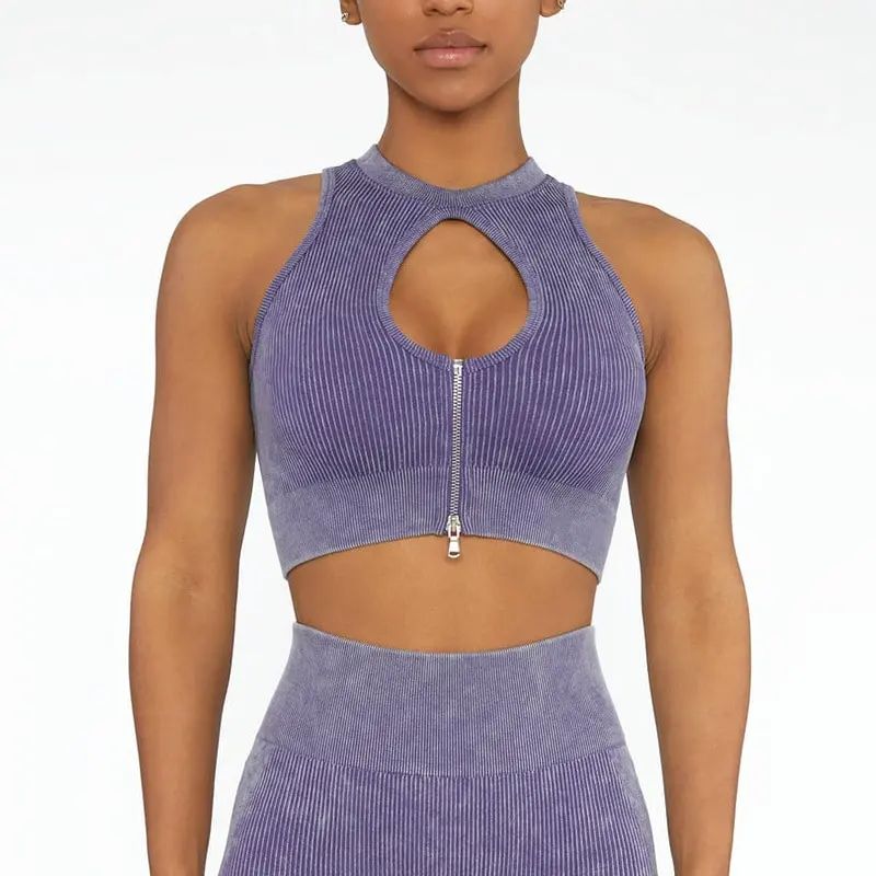 Fashion Sexy Women's Workout Crop Tops With Zipper